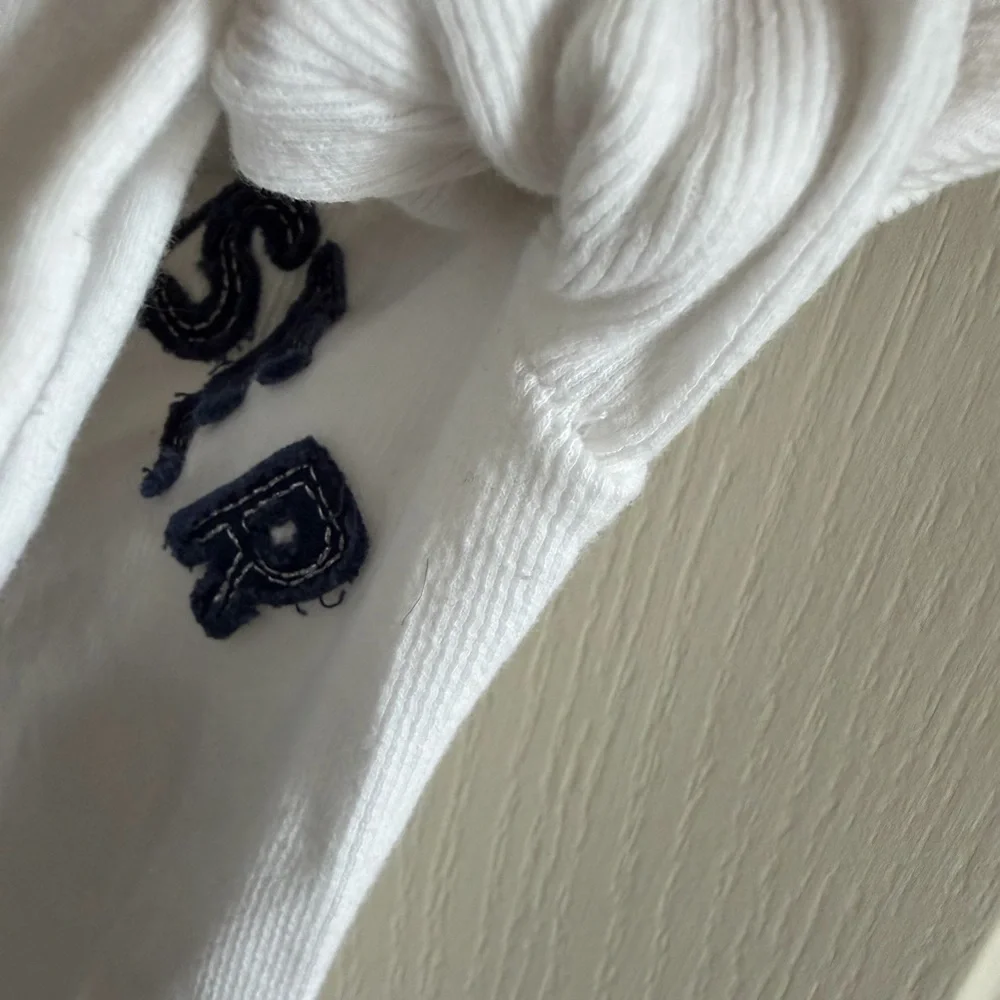 Hollister White Ribbed Henley Top with Navy Lettering - Picture 7 of 7